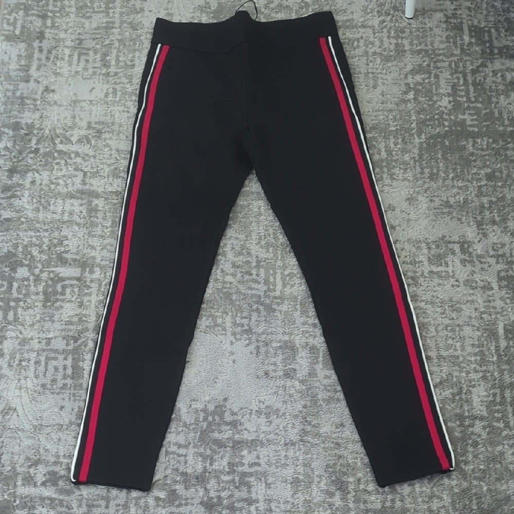 NWT Zara Black Leggings with Red and White Stripes